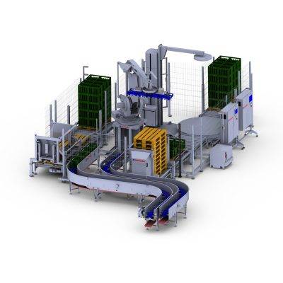 Plastic crate palletizing and depalletizing system